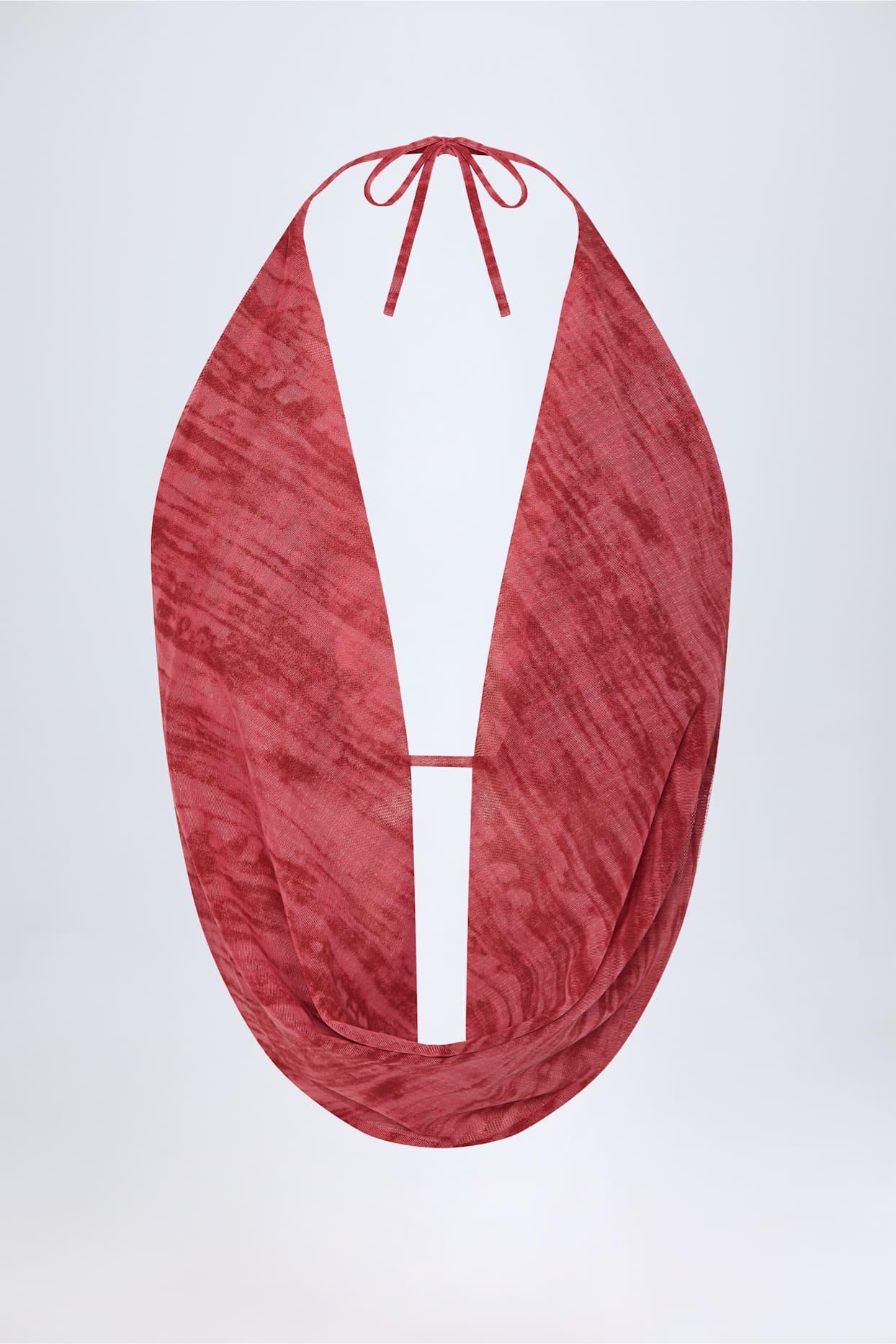 Cowl-Neck Backless Crop Top in Red Print Product Image