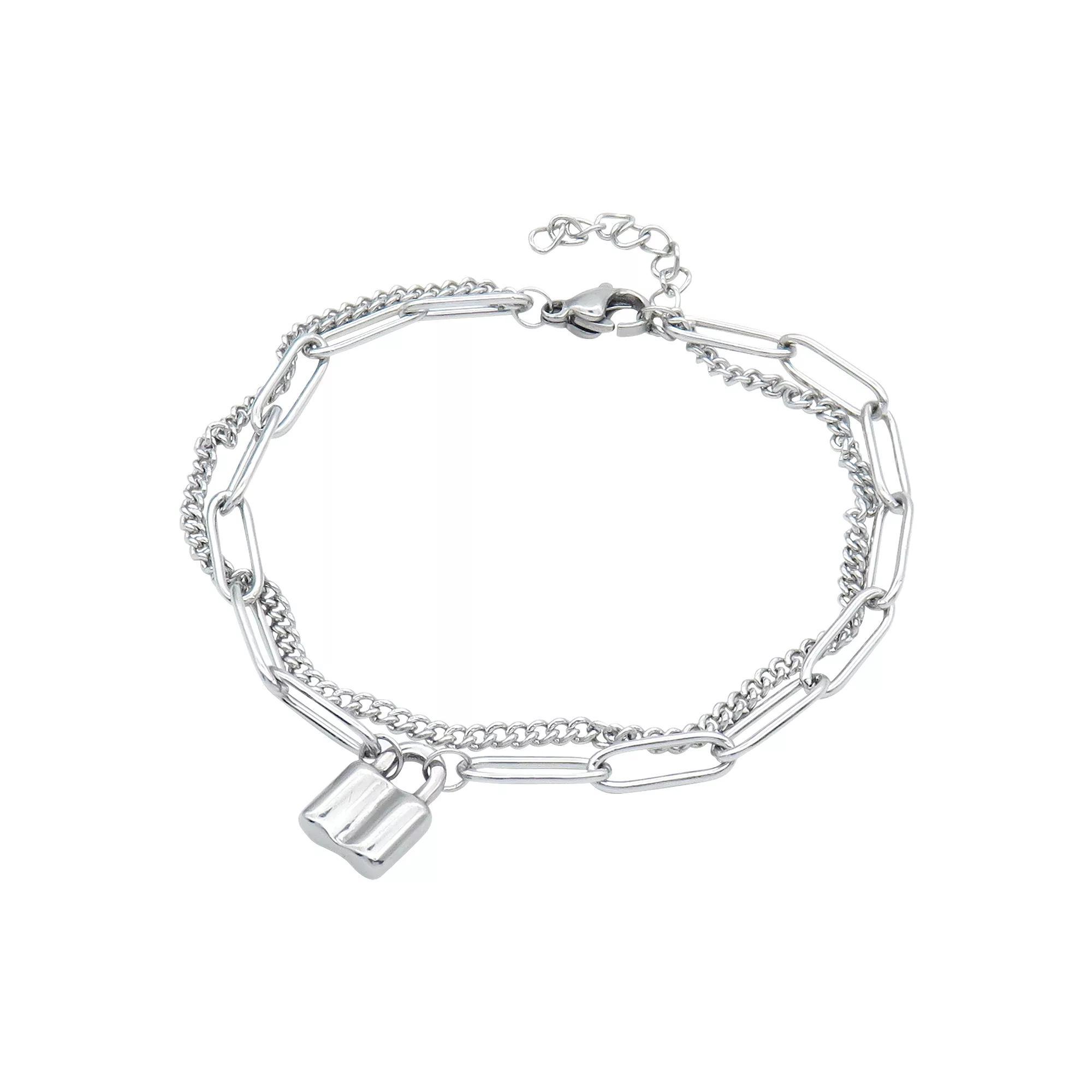 Adornia Stainless Steel Padlock Mixed Chain Bracelet, Women's, Size: 7", Silver Tone Product Image