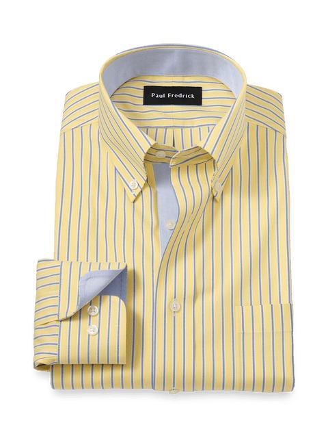 Comfort Stretch Non-Iron Stripe Dress Shirt With Contrast Trim - Yellow Product Image