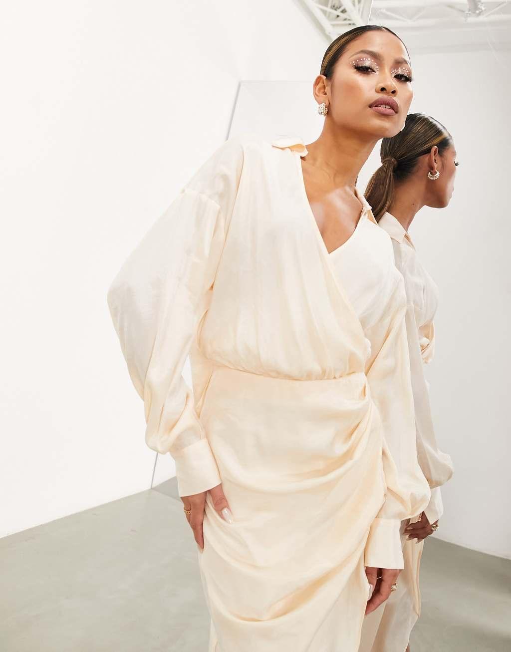 ASOS EDITION drape detail midi shirt dress Product Image