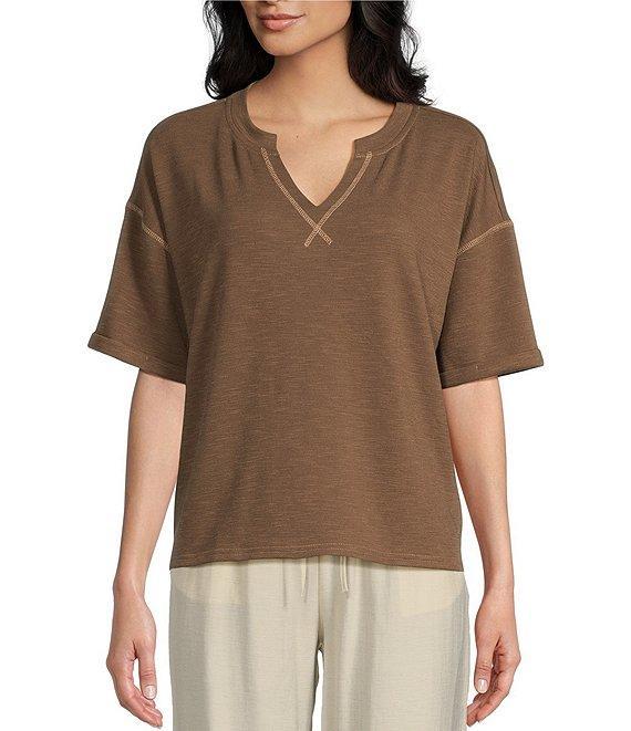 Blu Pepper V-Neck Short Sleeve Contrast Stitch T-Shirt Product Image