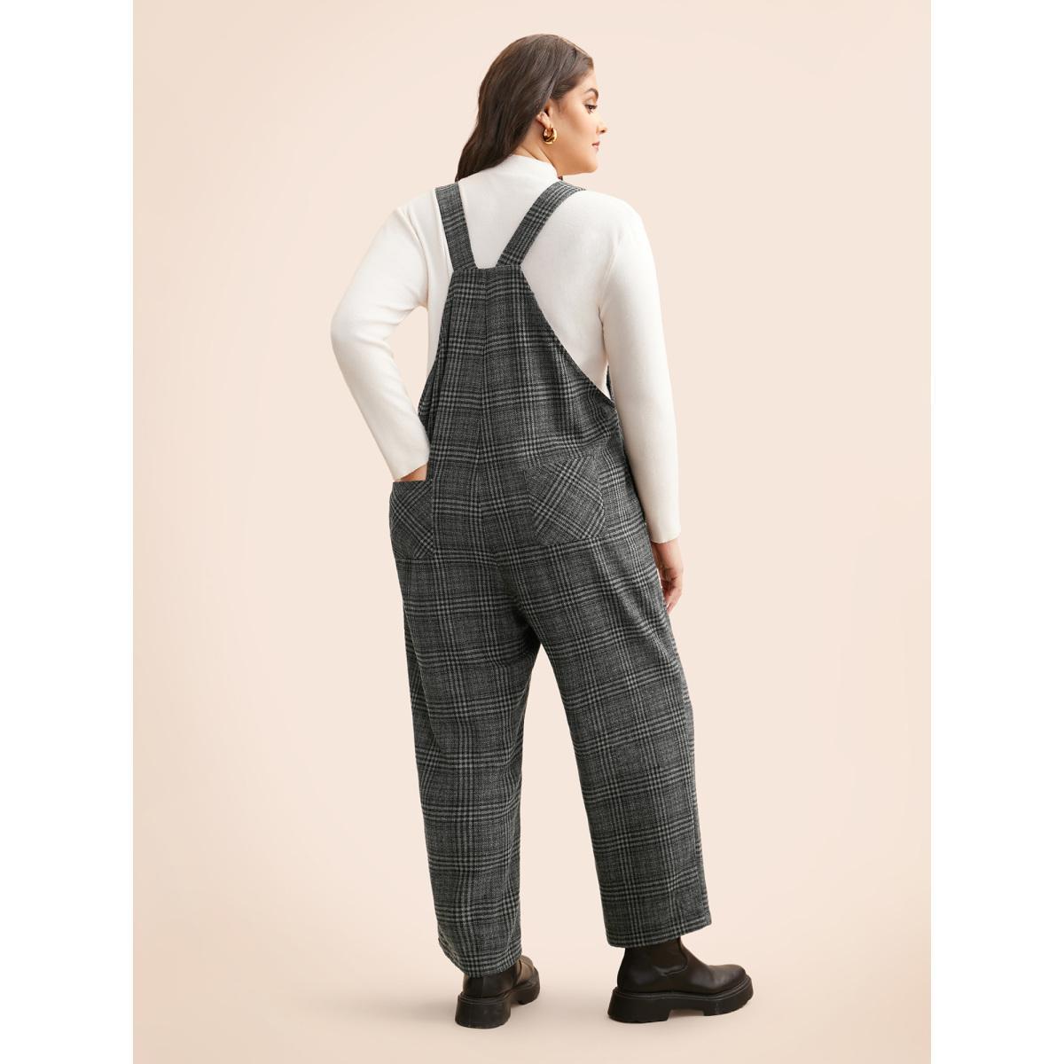 Plus Size DimGray Plaid Adjustable Straps Pocket Jumpsuit Women Elegant Sleeveless Non Everyday Loose Jumpsuits BloomChic 26/4X Product Image