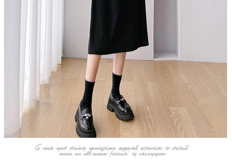 Maternity Mock Neck Plain Ribbed Sweater / Midi Dungaree Dress / Set Product Image