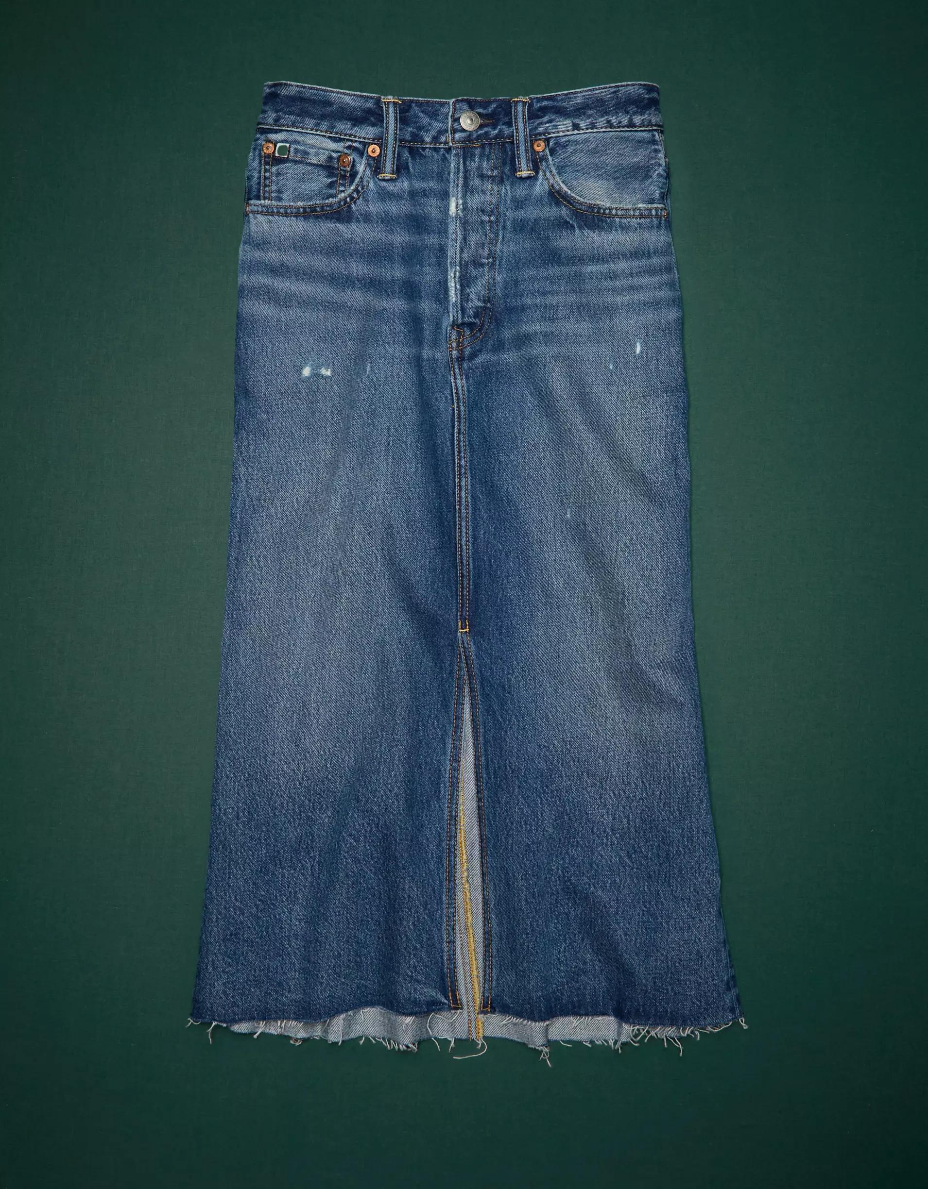 AE77 Premium Denim Midi Skirt Product Image