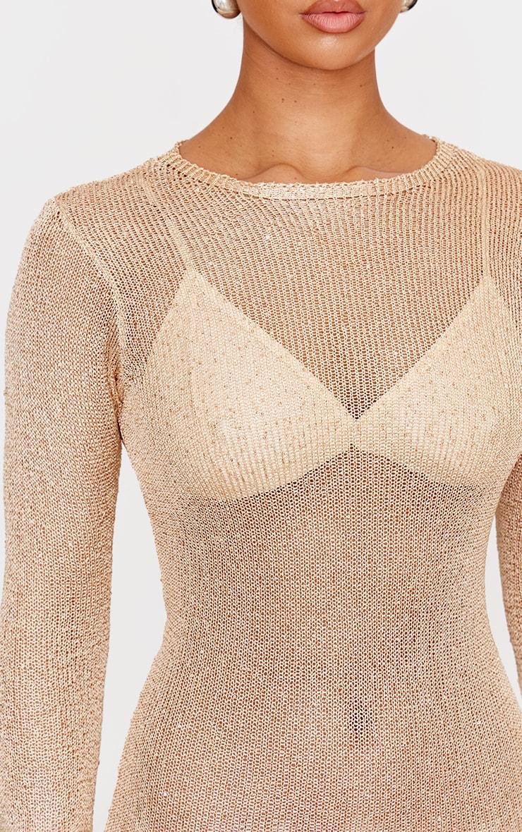 Gold Sequin Knit  Long Sleeve Maxi Dress Product Image
