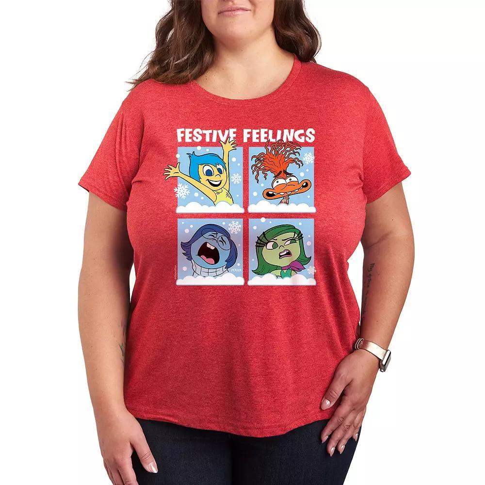 Disney / Pixars Inside Out 2 Plus Size Festive Feelings Graphic Tee, Womens Grey Red Product Image