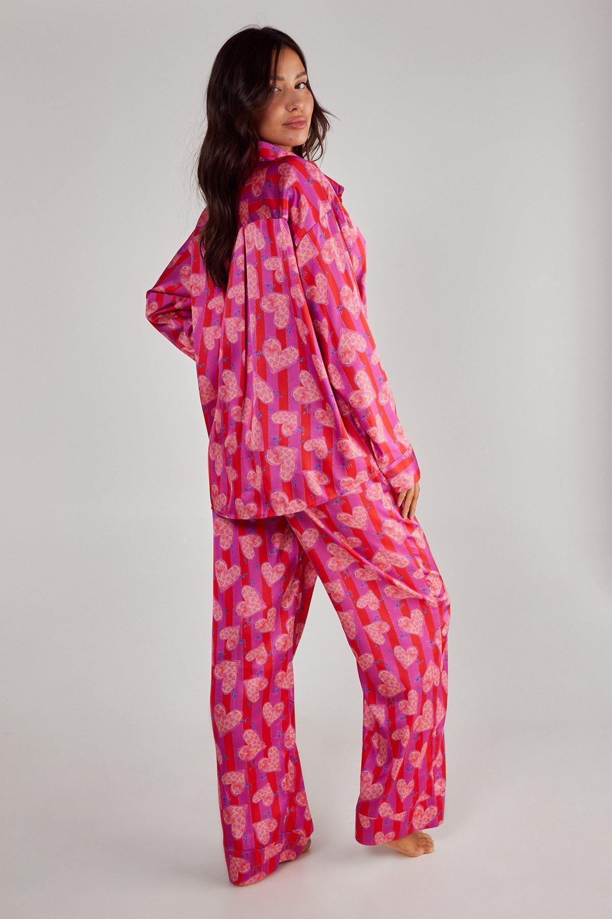 Stripe Heart Oversized Shirt Pajama Pants Set Product Image