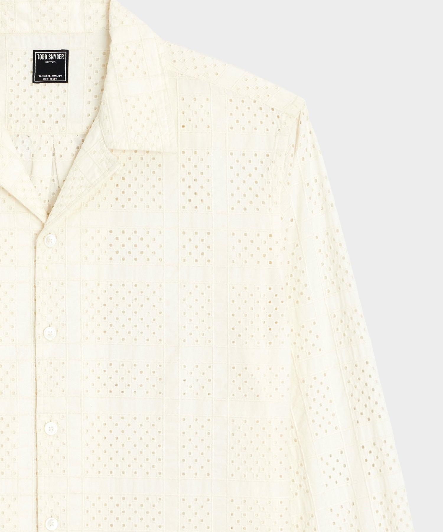 Cropped Embroidered Eyelet Camp Collar Shirt Product Image