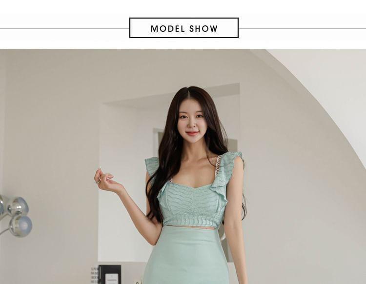 Sleeveless Square Neck Ruffle Cutout Panel Mini Sheath Dress Product Image
