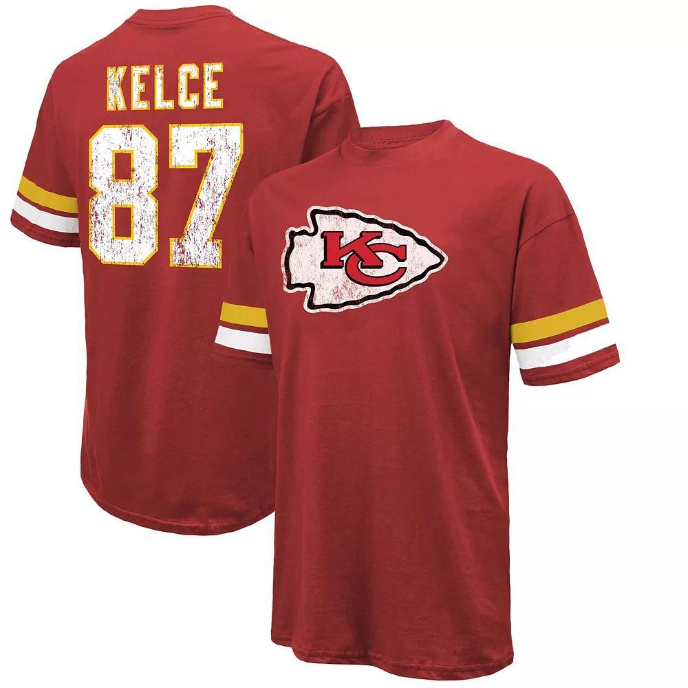 Men's Majestic Threads Travis Kelce Red Kansas City Chiefs Name & Number Oversize Fit T-Shirt, Size: 2XL Product Image