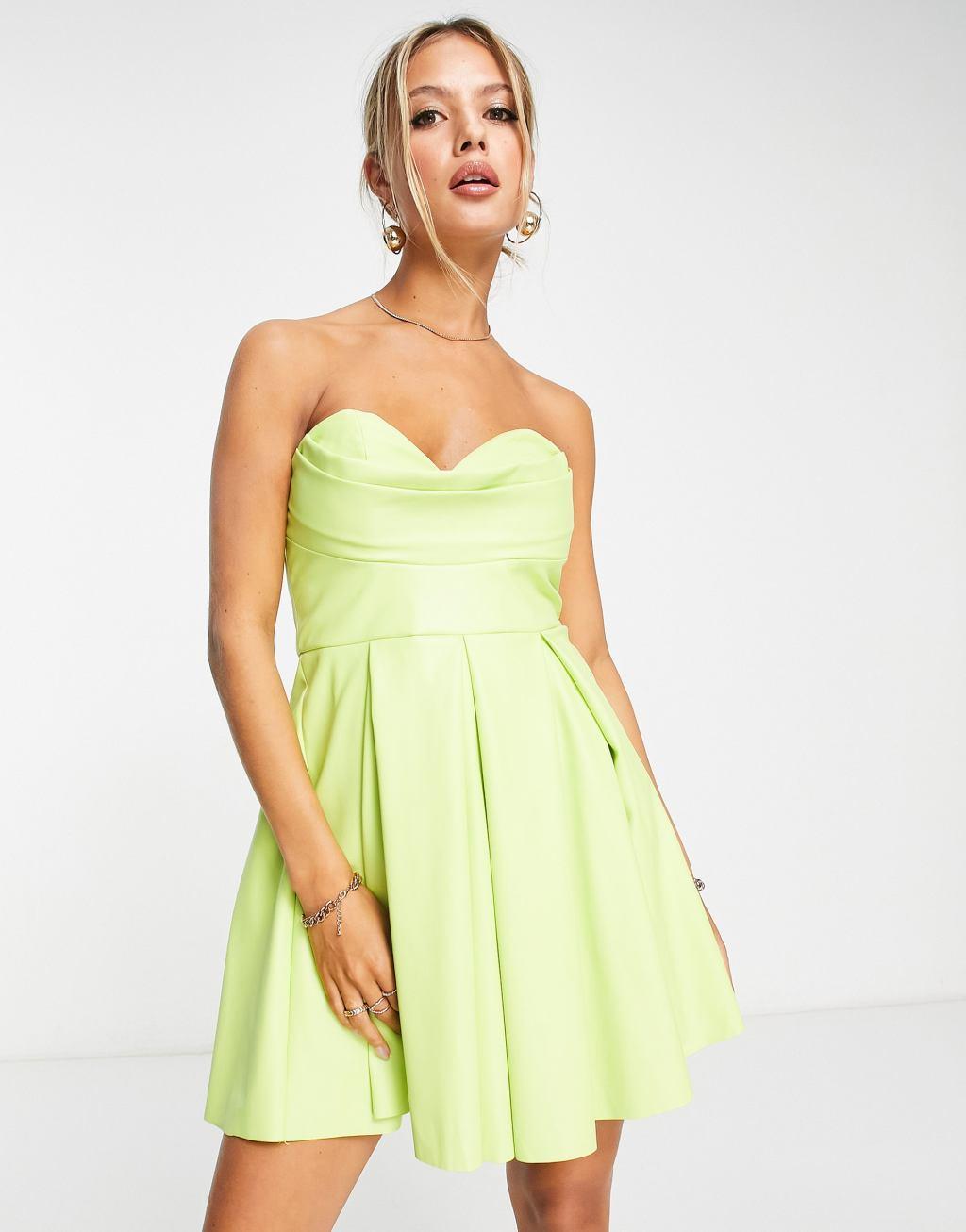 ASOS DESIGN corset PU bandeau mini dress with pleat skirt Product Image