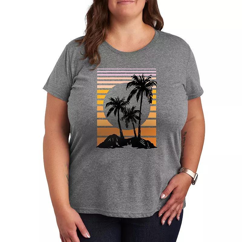 Women's Sunset Palm Trees Graphic Tee, Size: Small, Grey Gray Product Image