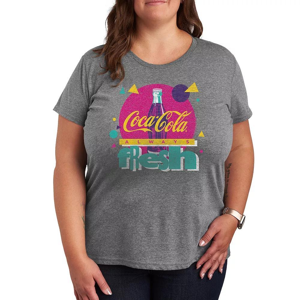 Plus Coca-Cola Coke Pattern Logo Graphic Tee, Womens Grey Gray Product Image