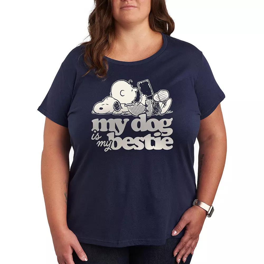 Plus Peanuts Snoopy & Charlie Brown My Dog Is My Bestie Graphic Tee, Womens Grey Blue Product Image