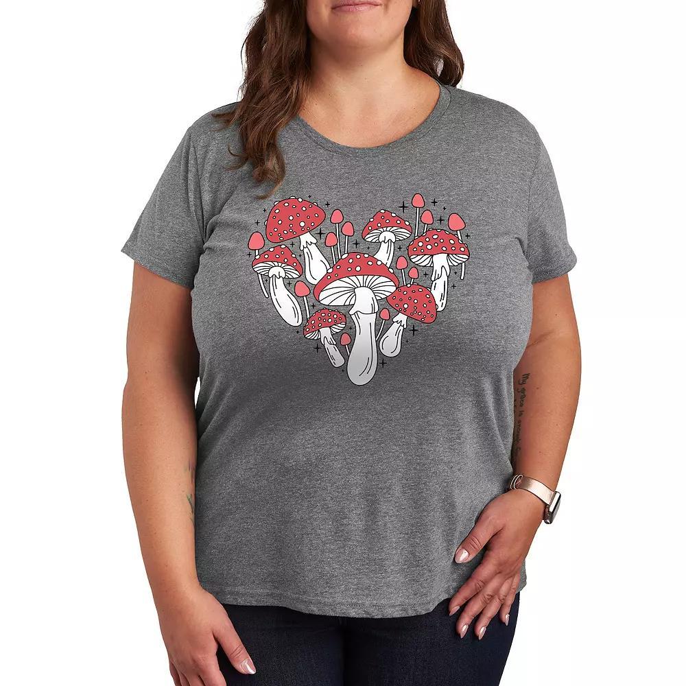 Plus Mushroom Heart Graphic Tee, Womens Grey Gray Product Image