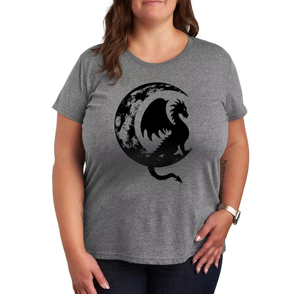 Plus Dragon Sitting On Crescent Moon Graphic Tee, Womens Grey Wine Product Image