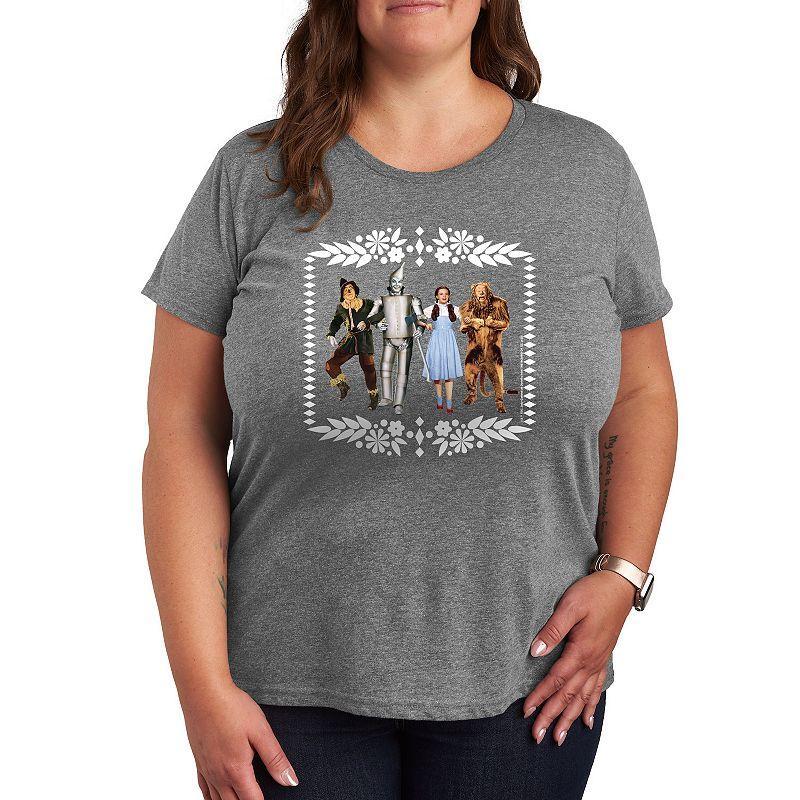 Plus Wizard of Oz Group Graphic Tee, Womens Grey Green Product Image