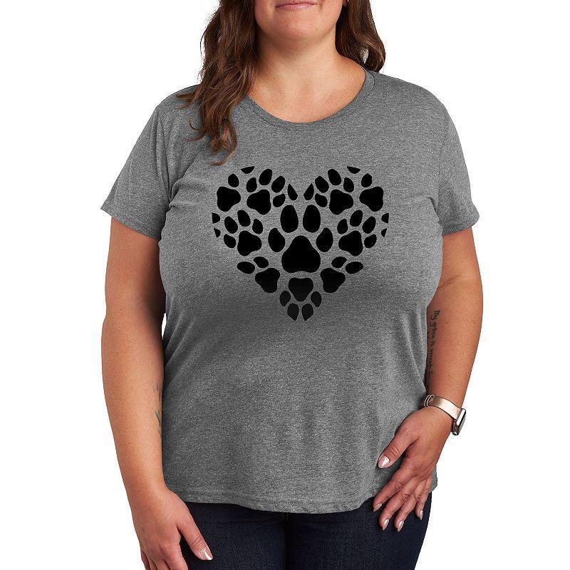 Plus Pawprint Heart Graphic Tee, Womens Grey Green Product Image
