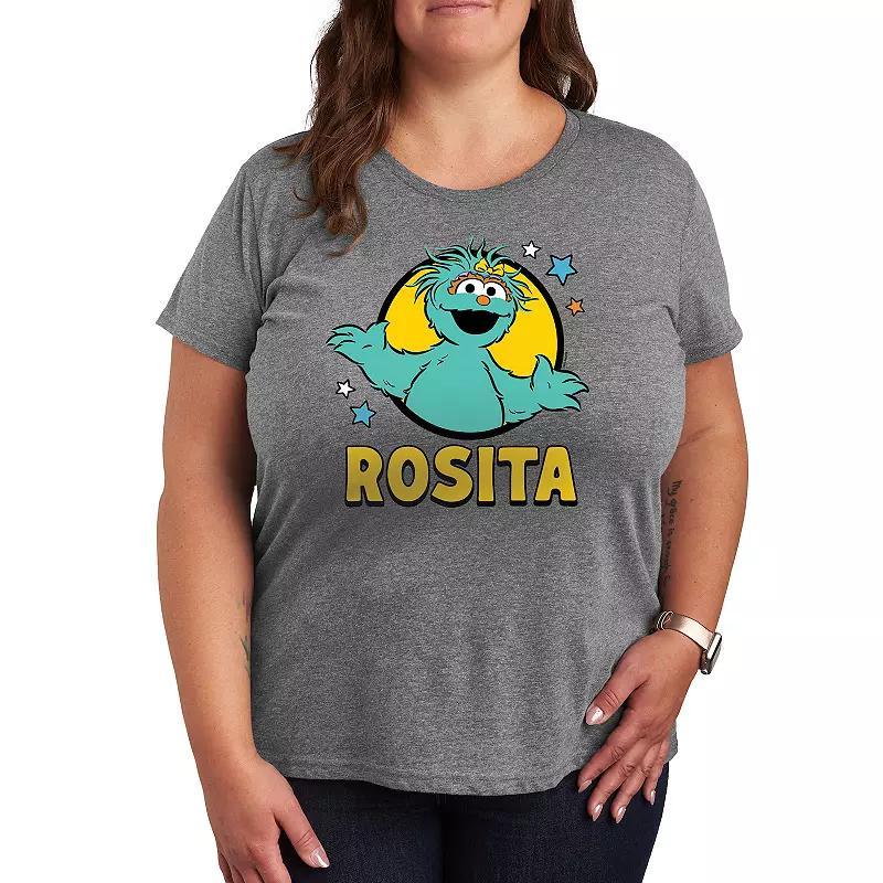 Plus Sesame Street Rosita With Stars Graphic Tee, Womens Grey Gray Product Image