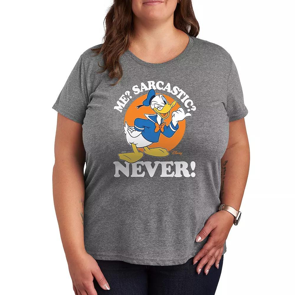 Disneys Donald Duck Me Plus Sarcastic Never Graphic Tee, Womens Heather Grey Product Image