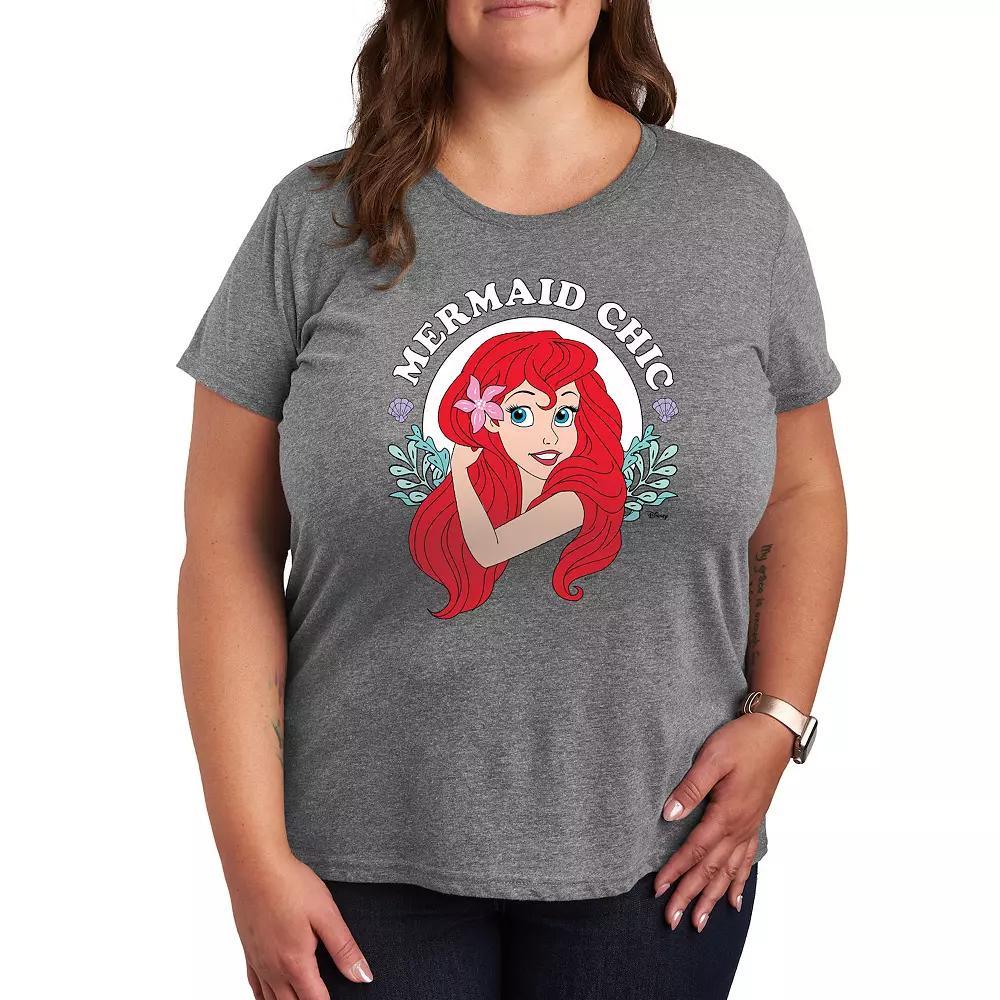 Disney Princess Ariel Plus Mermaid Chic Graphic Tee, Women's, Size: 1XL, Grey Royal Blue Product Image