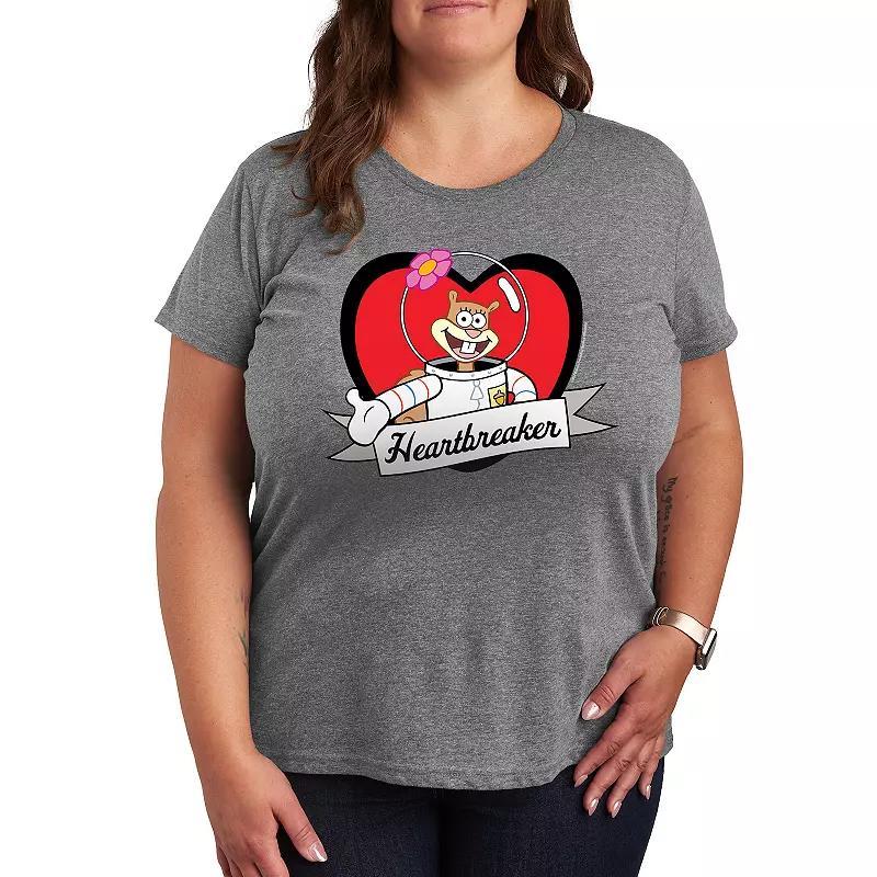 Plus Size Nickelodeon SpongeBob Squarepants Sandy Heartbreaker Graphic Tee, Womens Grey Gray Product Image