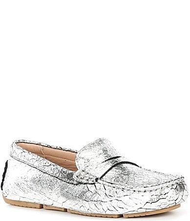Flag LTD. Womens Morgan Metallic Crinkle Leather Penny Loafer Moccasins Product Image