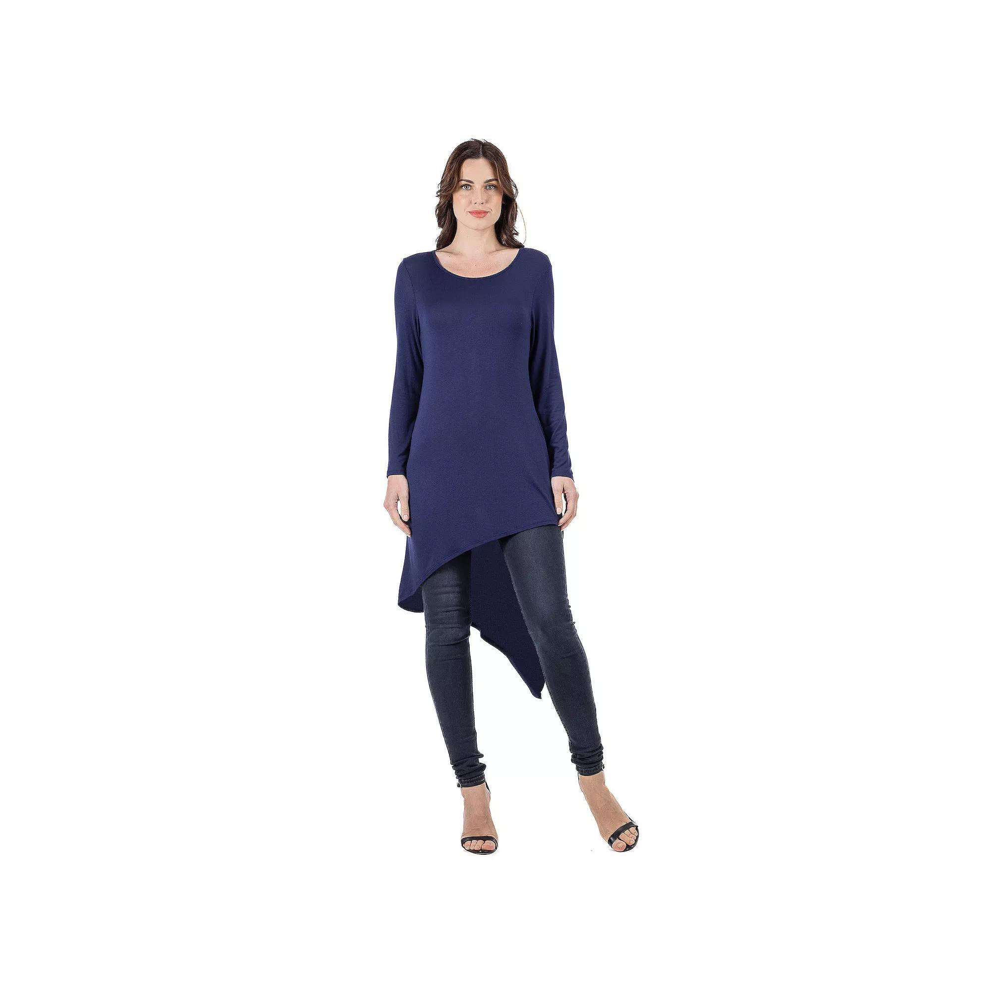 Women's 24Seven Comfort Apparel Long Sleeve Knee Length Asymmetrical Tunic Top, Size: Small, Purple Product Image
