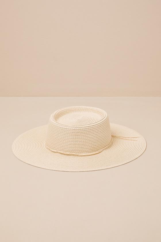 Cyrilla Beige Woven Wide Brim Boater Hat Product Image
