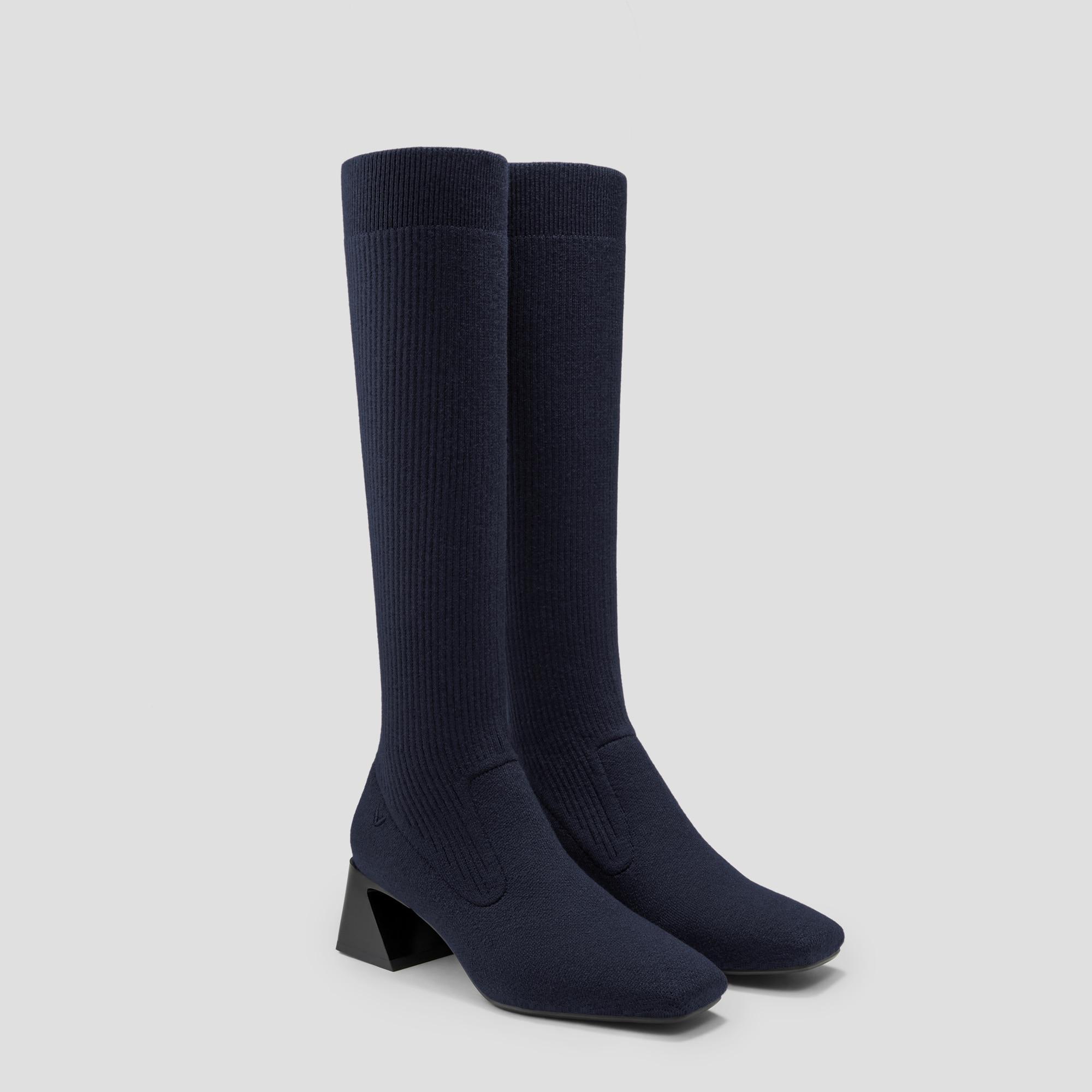 Square-Toe Water-Repellent Wool Knee High Boots (Rebecca Pro） Product Image