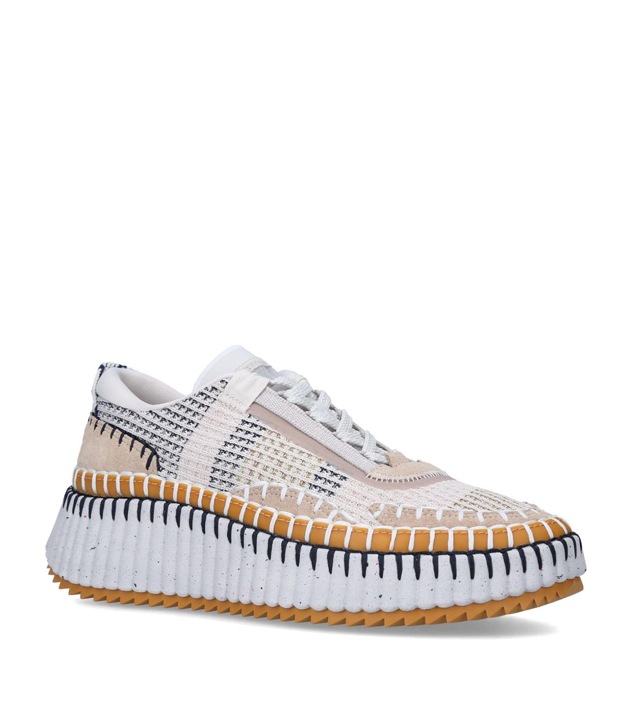 CHLOÉ Nama Embroidered Suede And Recycled-mesh Sneakers In Biscotti Beige Product Image