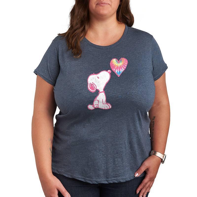 Plus Peanuts Pastel Rainbow Heart Graphic Tee, Womens Grey Blue Product Image