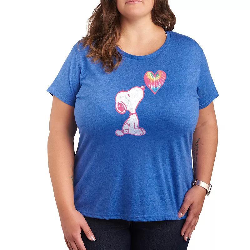 Plus Peanuts Pastel Rainbow Heart Graphic Tee, Womens Grey Blue Product Image