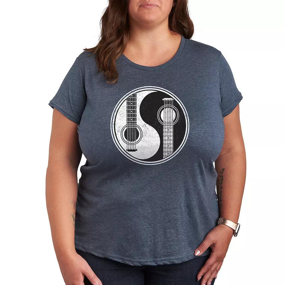 Plus Yin Yang Guitar Graphic Tee, Womens Grey Red Product Image