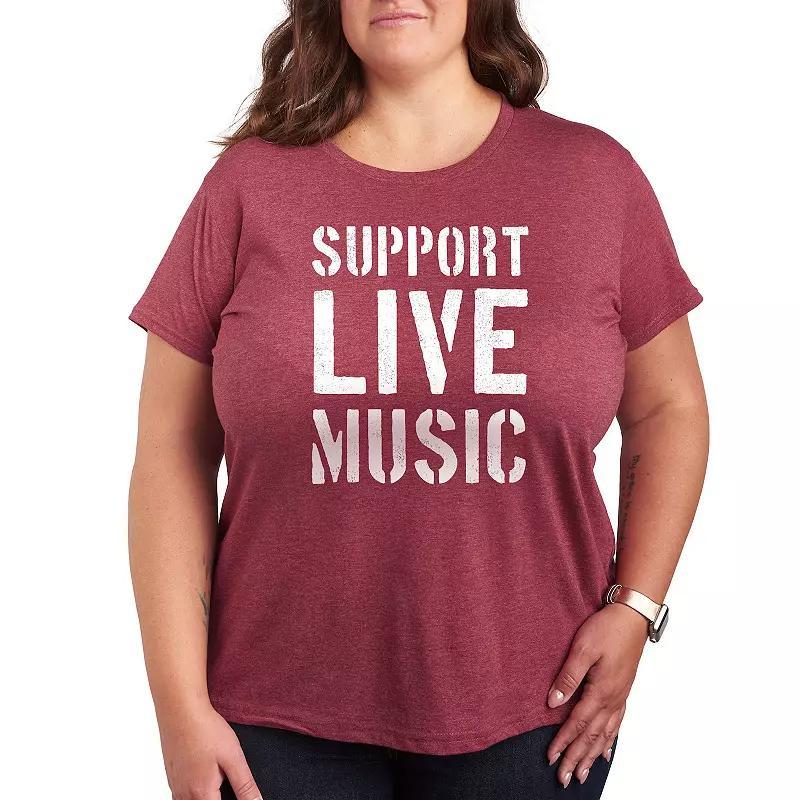 Plus Support Live Music Graphic Tee, Womens Grey Blue Product Image