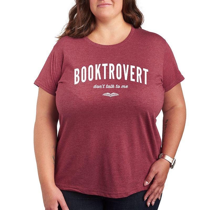 Plus Booktrovert Graphic Tee, Womens Grey Wine Product Image