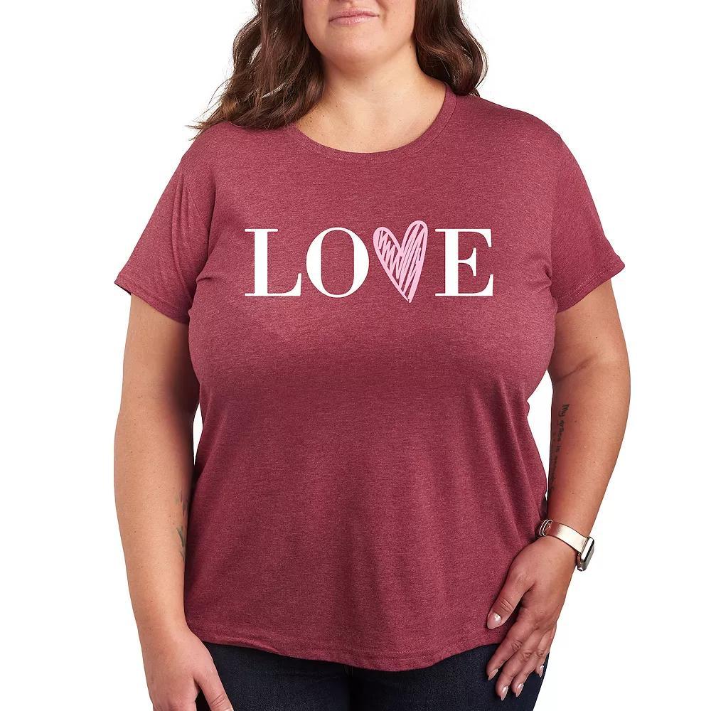 Plus Love Heart Graphic Tee, Women's, Size: 1XL, Heather Grey Product Image