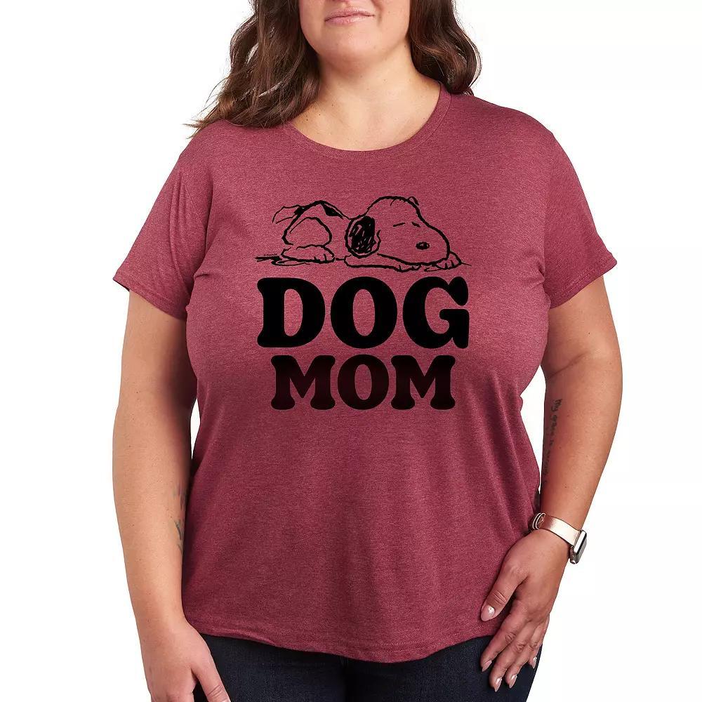 Plus Peanuts Snoopy Dog Mom Graphic Tee, Womens Grey Dark Red Product Image