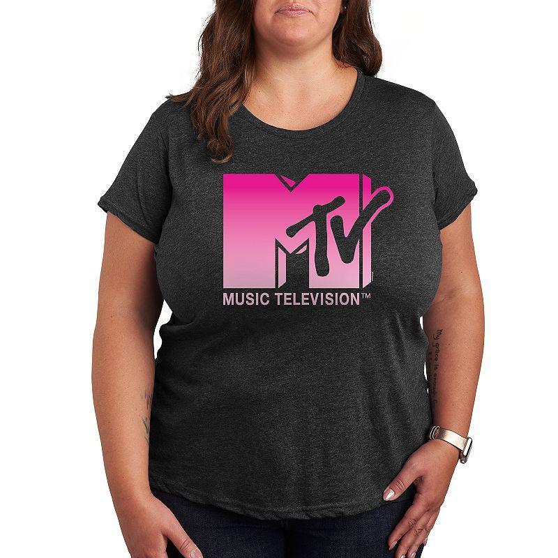 Plus MTV Pink Ombre Graphic Tee, Womens Heather Grey Product Image