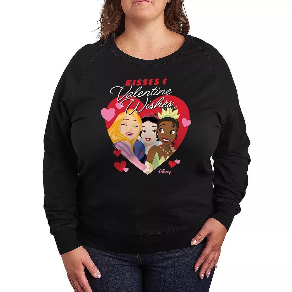 Disney Princess Snow White, Tiana & Rapunzel Plus Size Kisses & Valentine Wishes French Terry Long Sleeve Tee, Womens Product Image