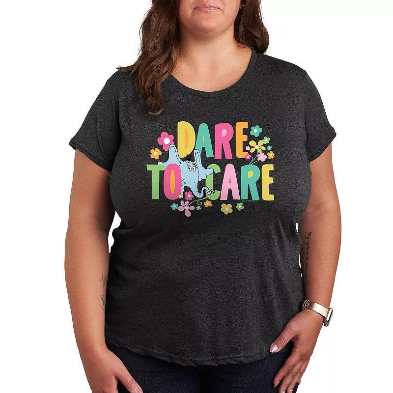 Plus Dr. Seuss Dare To Care Graphic Tee, Womens Heather Grey Product Image