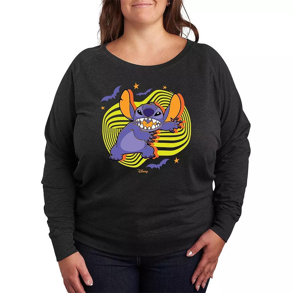 Disneys Lilo & Stitch Plus Size Bats and Stars Halloween French Terry Long Sleeve Tee, Womens Heather Grey Product Image