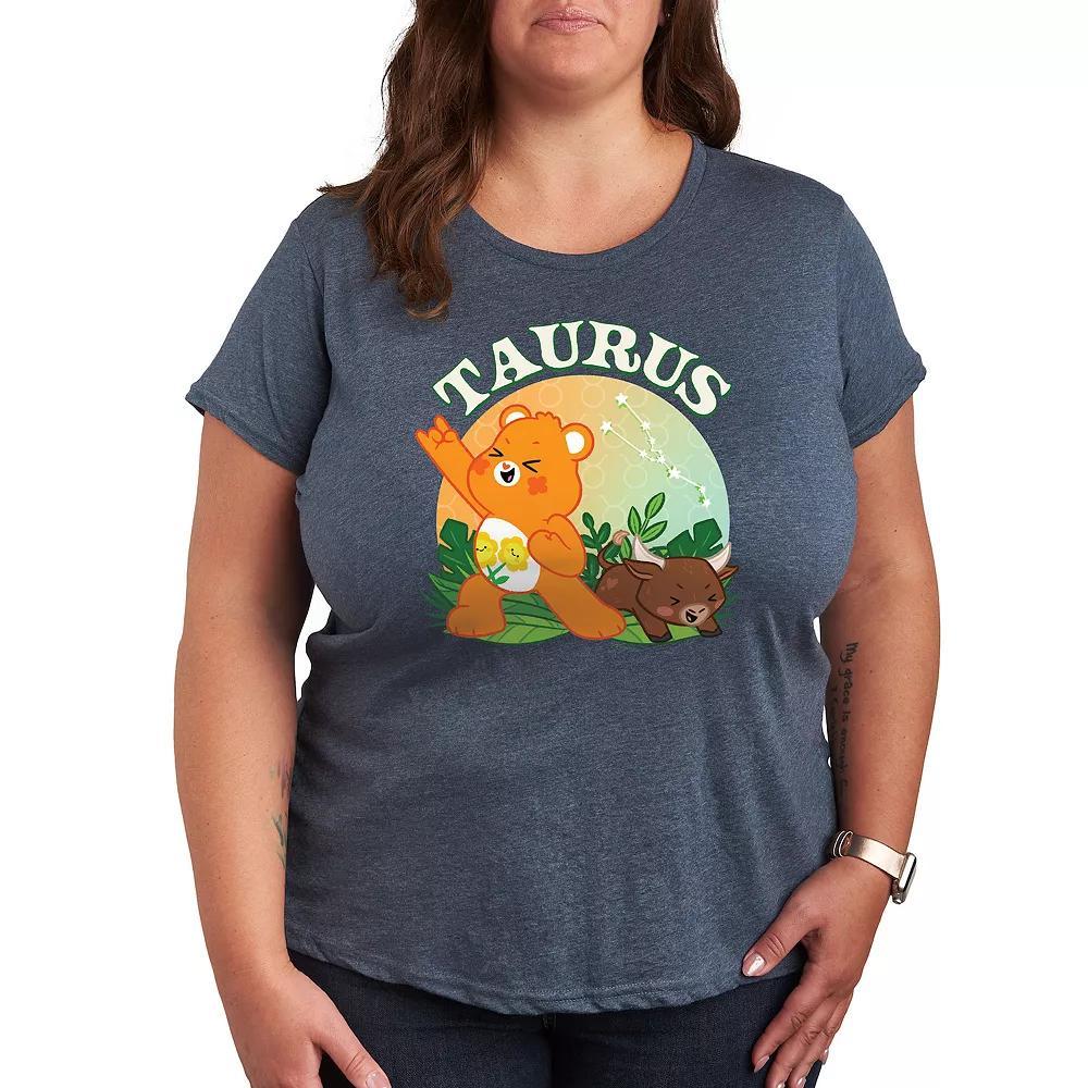 Plus Care Bears Taurus Graphic Tee, Womens Grey Blue Product Image