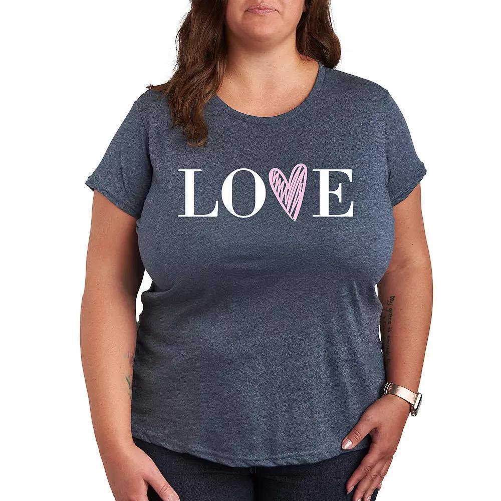 Plus Love Heart Graphic Tee, Womens Grey Dark Red Product Image