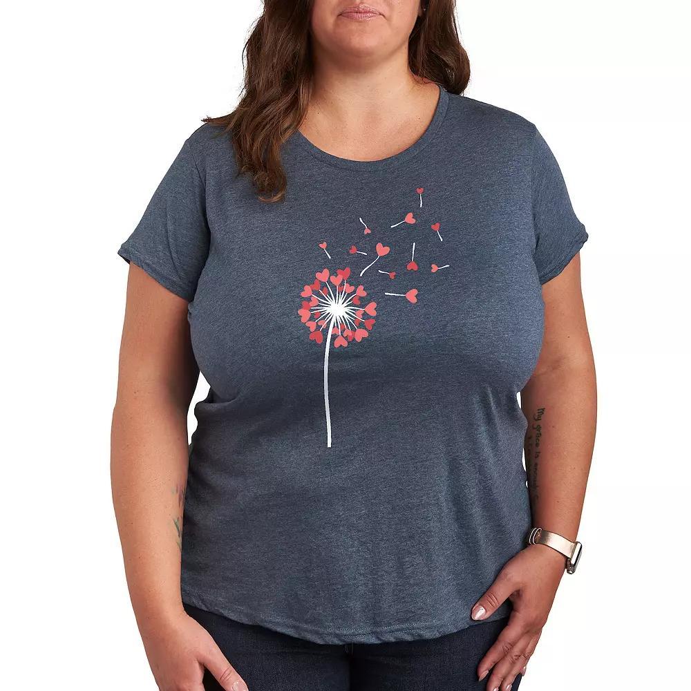 Plus Size Dandelion Hearts Graphic Tee, Womens Grey Blue Product Image