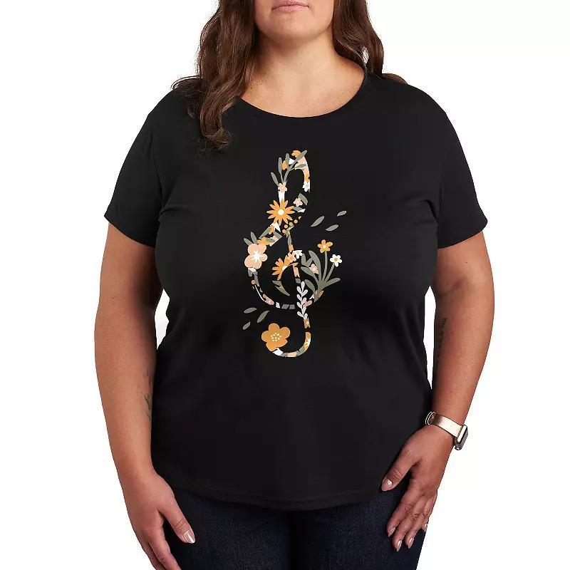 Plus Floral Treble Clef Graphic Tee, Womens Product Image