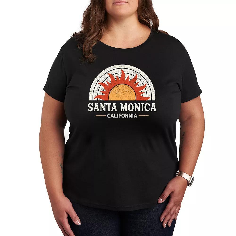 Plus Santa Monica California Sun Graphic Tee, Womens Blue Product Image