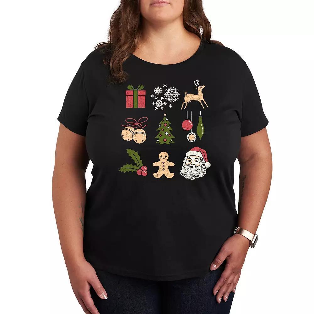 Plus Size Christmas Icon Grid Graphic Tee, Womens Product Image