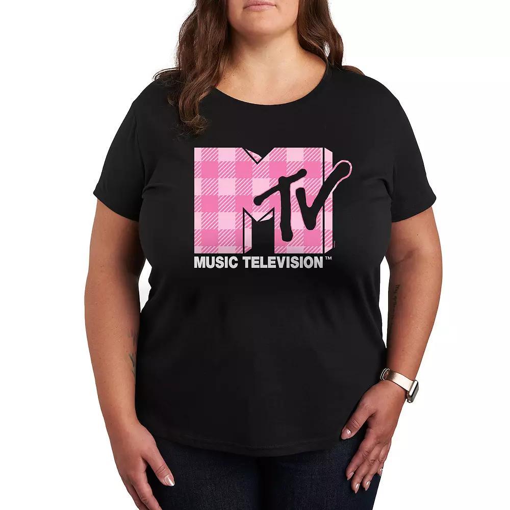 Plus MTV Pink Plaid Graphic Tee, Womens Product Image