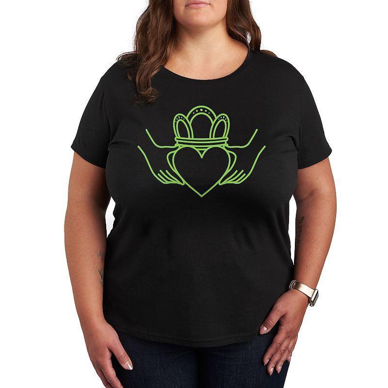 Plus Shamrock Hearts Line Art Graphic Tee, Womens Heather Grey Product Image